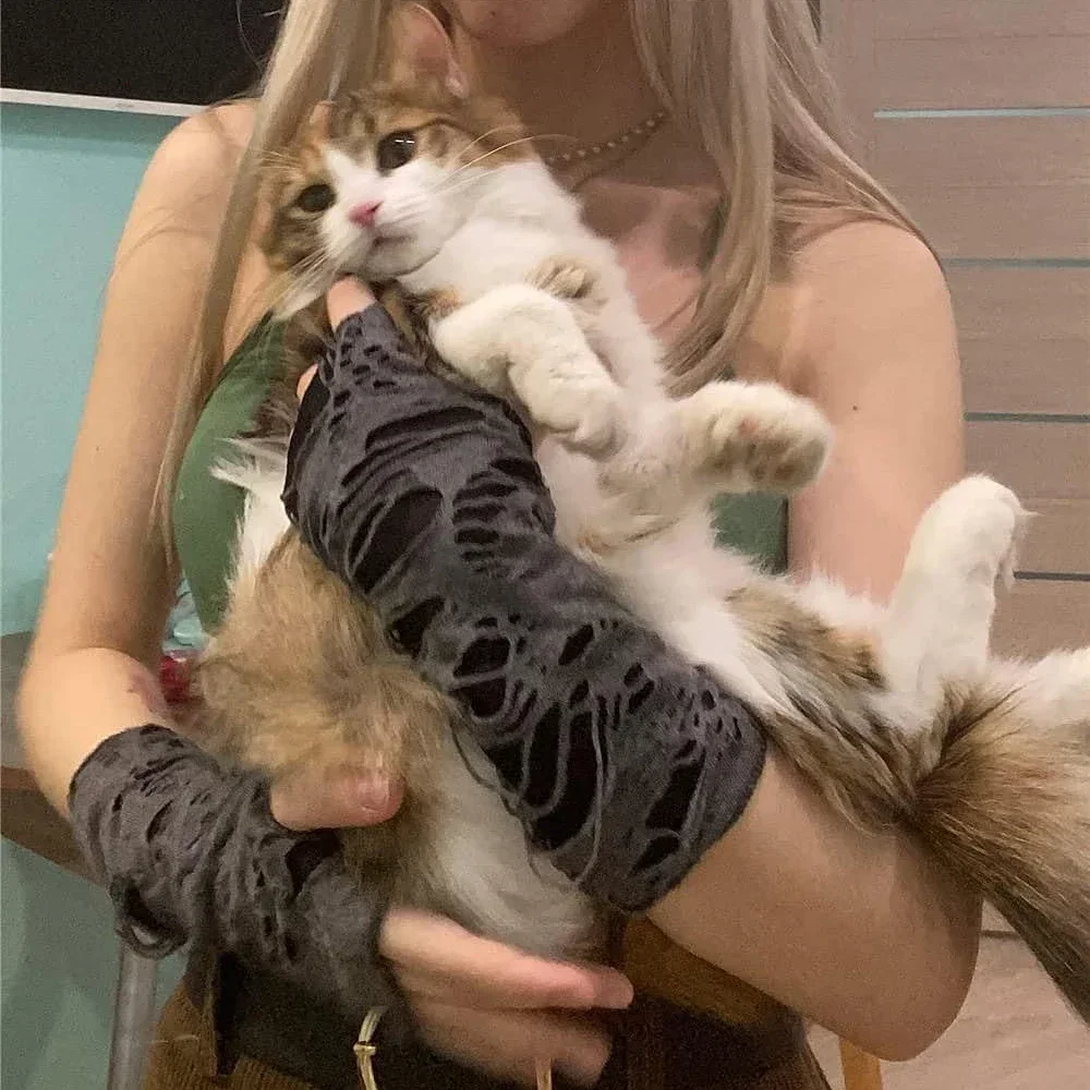 

Women's Punk Fingerless Glove Cosplay Ripped Gloves for Halloween Costume Party Punk Black Broken Slit Gothic Glove