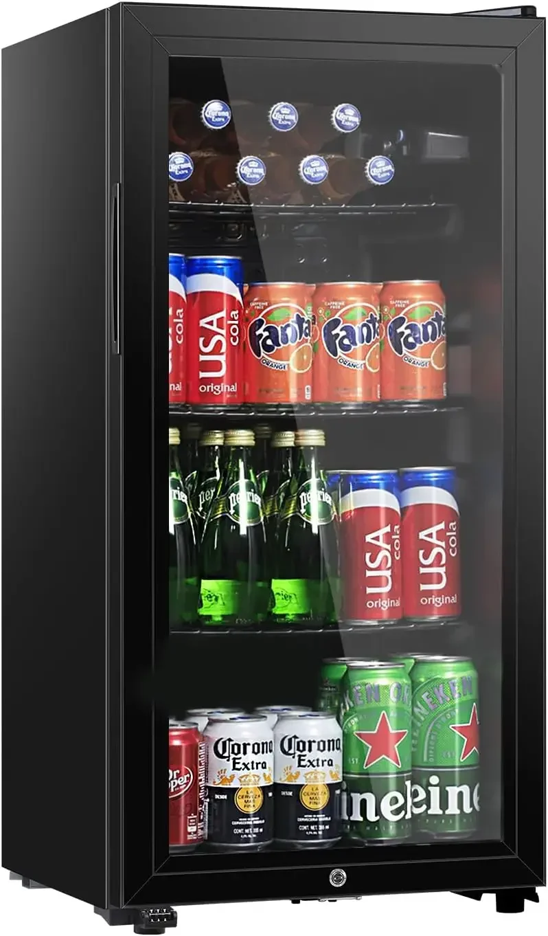 Beverage Refrigerator, 3.2 Cu. Ft, Mini Fridge with Glass Door for Soda Beer, Freestanding Beverage Cooler for Office,