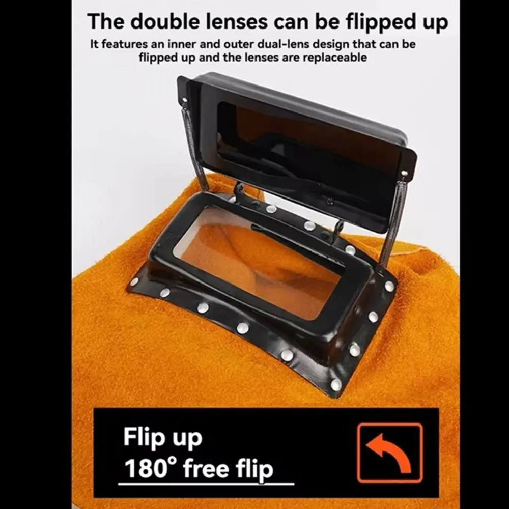 قناع خوذة لحام بعدسة مفتوحة قابلة للطي، غطاء لحام جلدي مريح ومتين ومقاوم للهب وامتصاص العرق #2