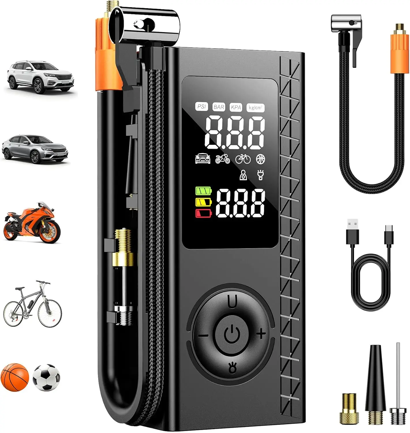 

Portable Tire Inflator 150PSI Air Compressor with Digital Gauge, LED Light, Auto Shut-Off – Car & Bike Accessory, Black