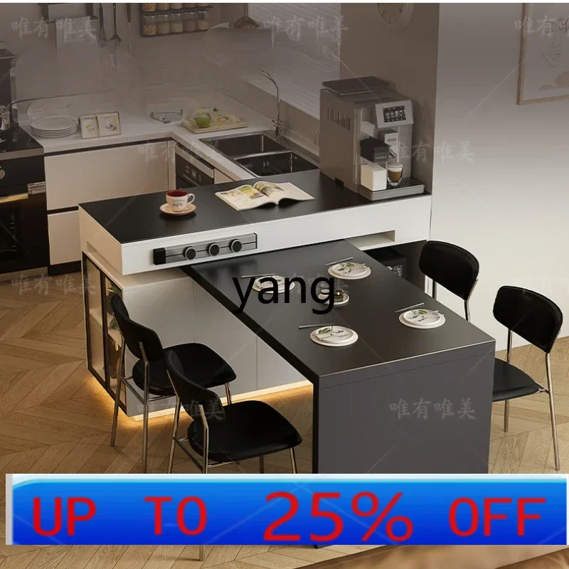 

Yjq island dining table integrated household rotating telescopic rock slab island kitchen