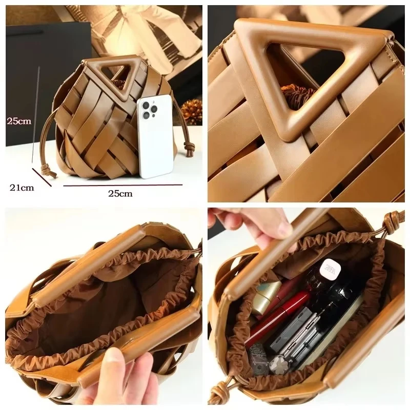 Trendy Vegan Leather Woven Tote Bag Women's Fashionable Crossbody Shoulder Top Handle Purse Handbag Stylish Accessory view 5