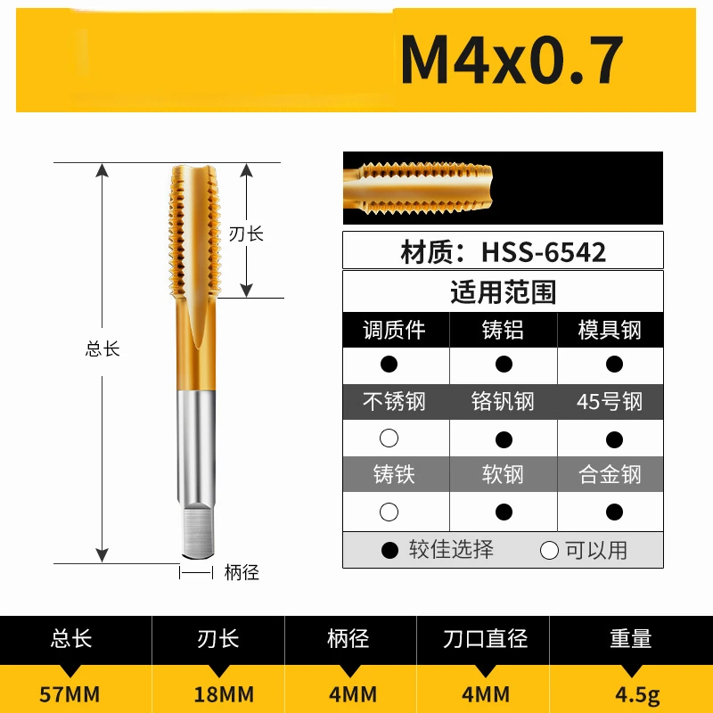 HSS Acier Vis Robinet Titane Revêtu Spirale MeaccelerThread Robinet M2-M4 Machine Plug Filetage Outil Foret