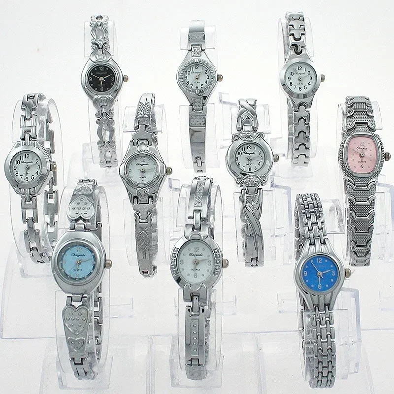 10PCS Women's Fashion Quartz Wrist Watch Set Silver Mixed Styles Bulk Pack Wholesale Popular Ladies Watches Gift