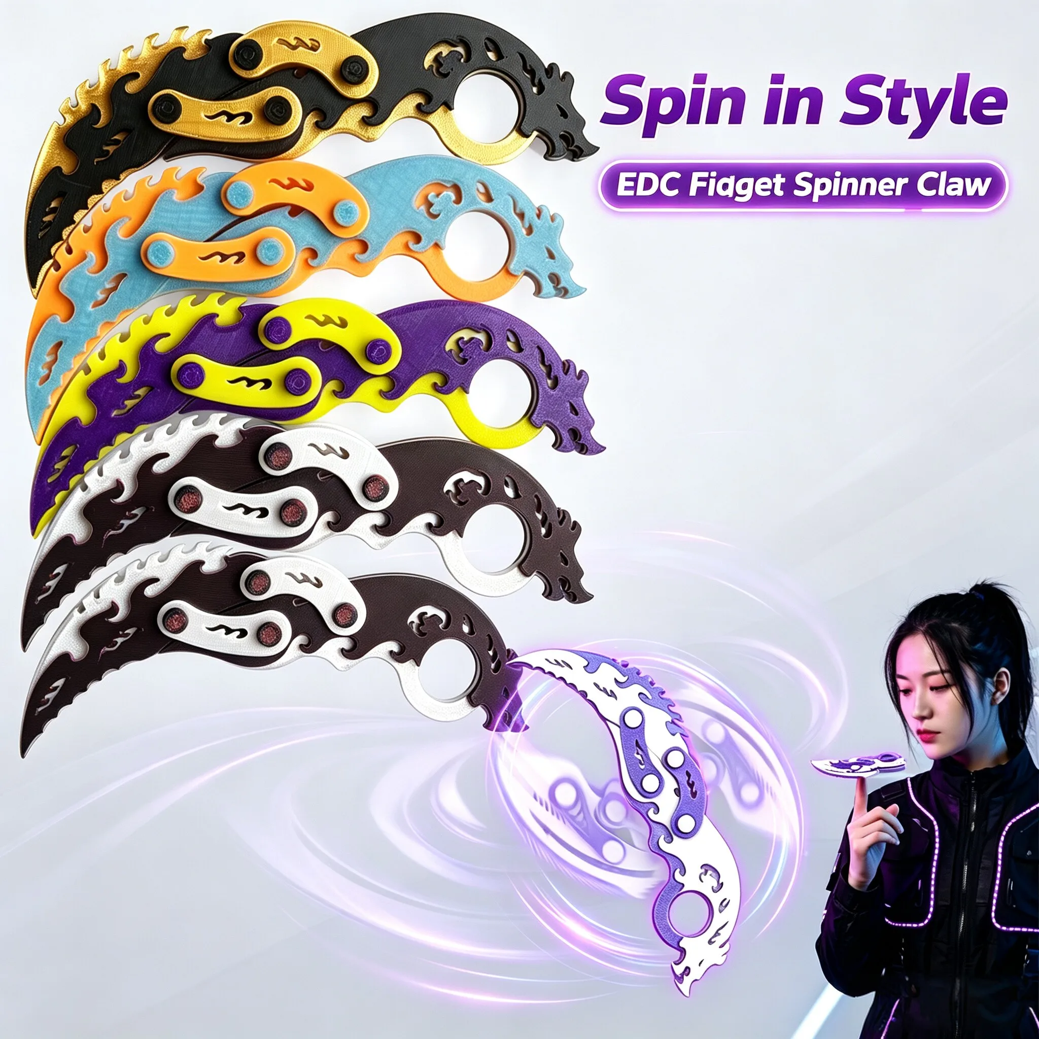 Gravity 3D Printing Folding Claw Knife Carrot Knife Straight Jump Training Butterfly Claw Blade Decompression Tool Toy