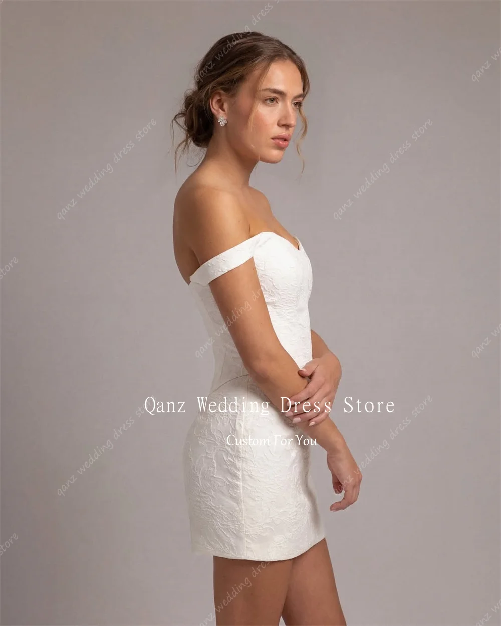 Qanz Off The Shoulder Mini Wedding Dress Short A Line Vestidos De Novias Civil 2 Pieces Corset Back Bridal Gowns Customized