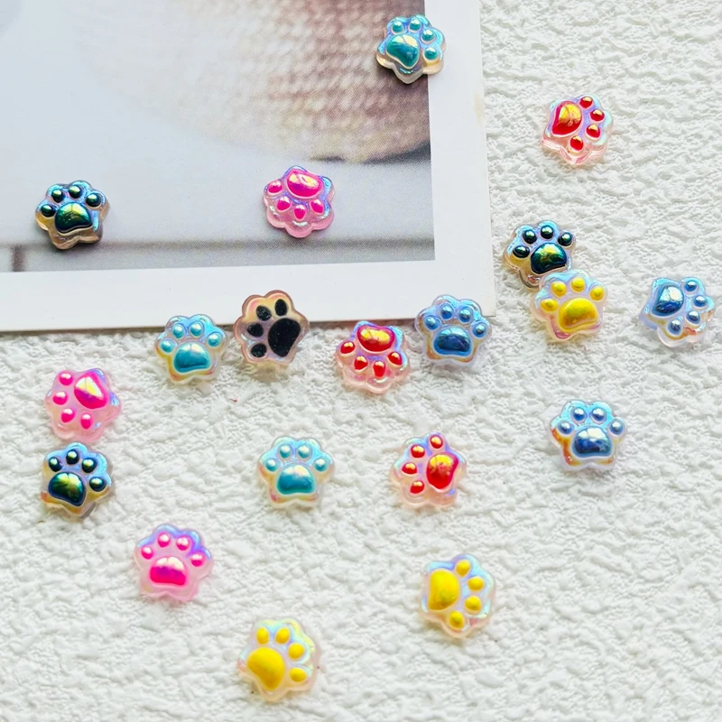 50Pcs New Cute Mini Resin electroplating Aurora color cat paw Flatback Ornament Jewelry Making Manicure Hairwear Accessories A42