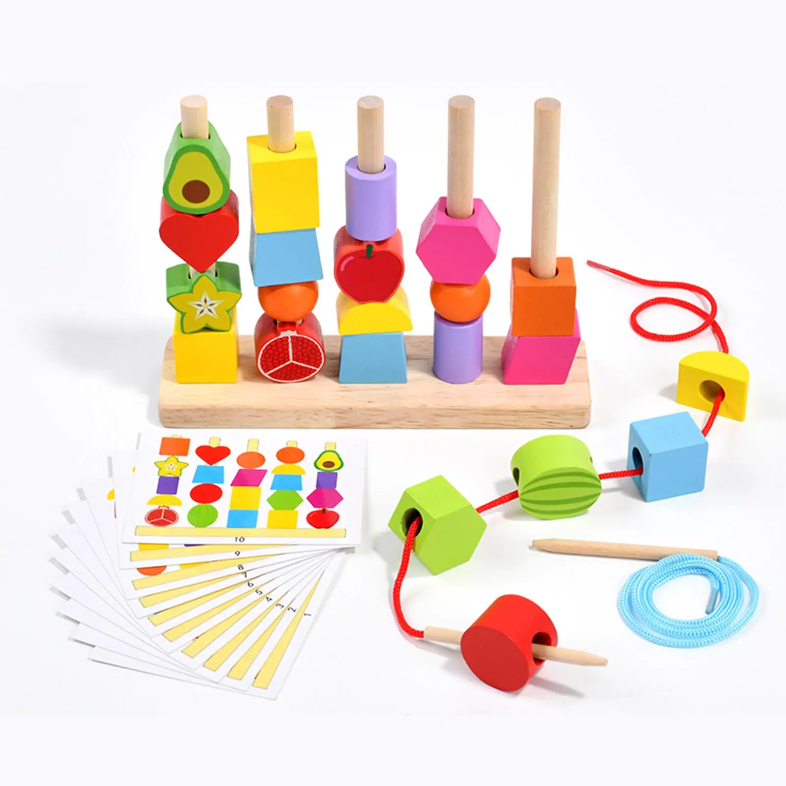 

Wooden Beads Sequencing Toy Early Education Matching Shapes Stacking Toy for 2 3 4 5 Children Holiday Gifts Preschool Kids