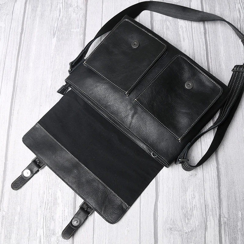 Imagem -05 - Ombro Crossbody Bolsa dos Homens de Couro Viajante Simples e Grande Capacidade Top Layer Couro Horizontal Estilo Messenger Bag um