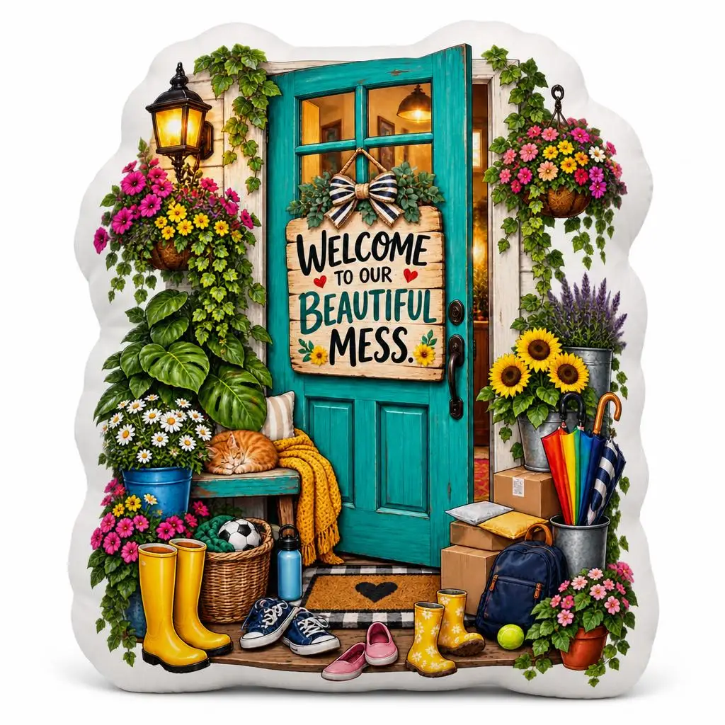 Welcome To Our Beautiful Mess Pillow Family Home Decor Housewarming Gift Decorative Throw Cushion for Sofa Bedroom Accent