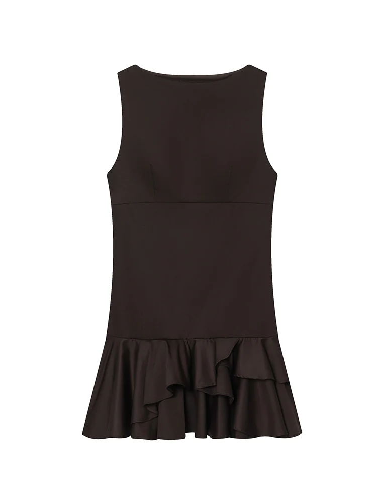 Mulheres estilo elegante mini vestido estilo simples barco pescoço sem mangas ruched em camadas férias praia festa ajuste vestido curto feminino novo