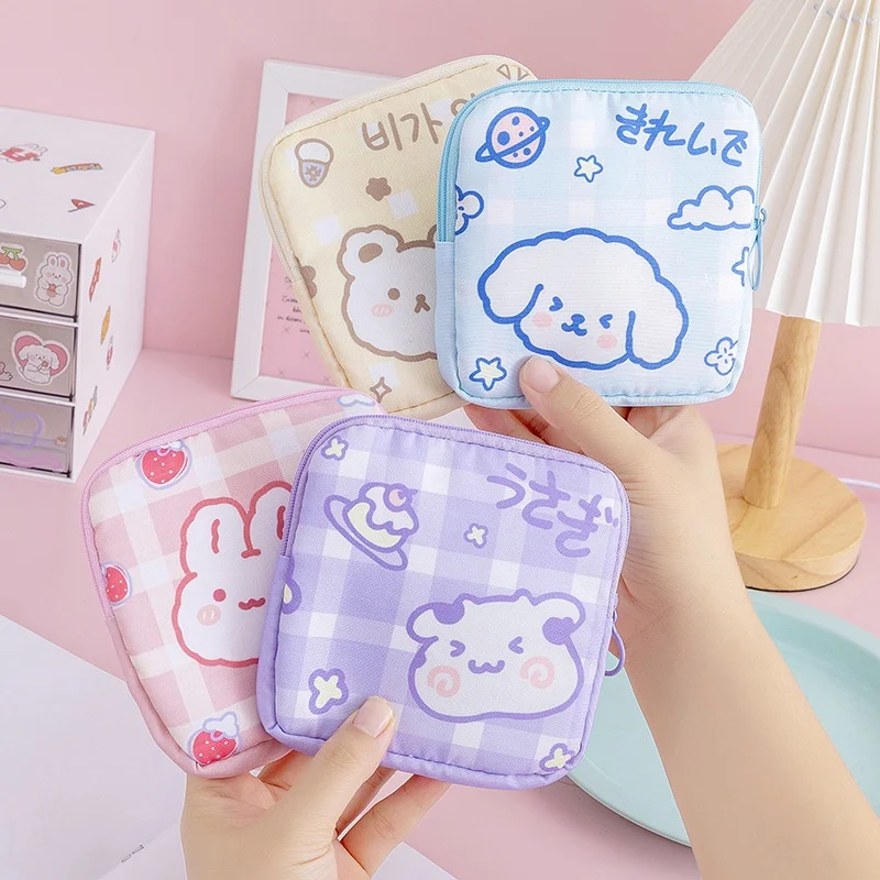 Korean Cute Bear Sanitary Napkin Storage Bags Girls Cartoon Physiological Period Tampon Organiser Bag Mini Bag Zipper Coin Purse