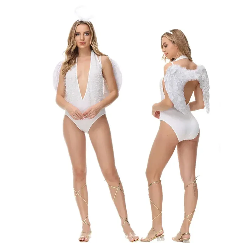 

White Angel Costume Wings Sexy Bodysuit Outfits Cosplay Wings Stage Show Halloween Costume Wedding Party Birthday Gift Decors