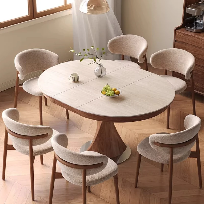 Home Household rock slab retractable folding square and round dual purpose dining table and sets 4 chairs dining rooms pliante