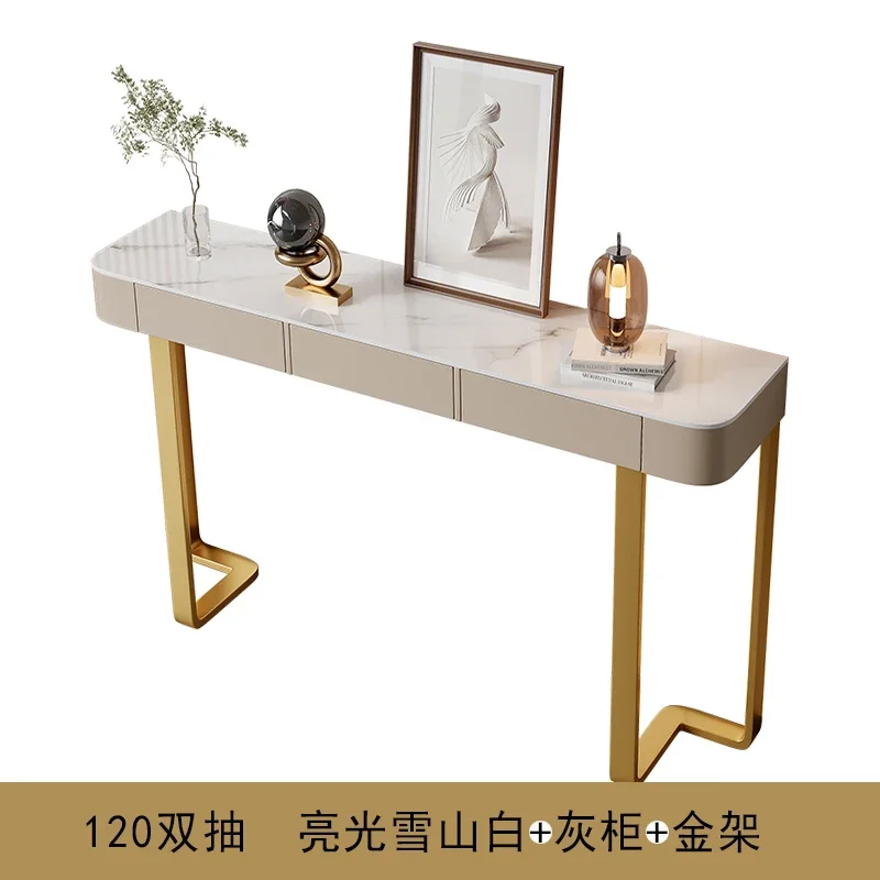 Luxury Glossy Console Table For Hallway Living Room Slate Porch Side Table High-quality Drawer Cabinet Home Furniture 80/100/120