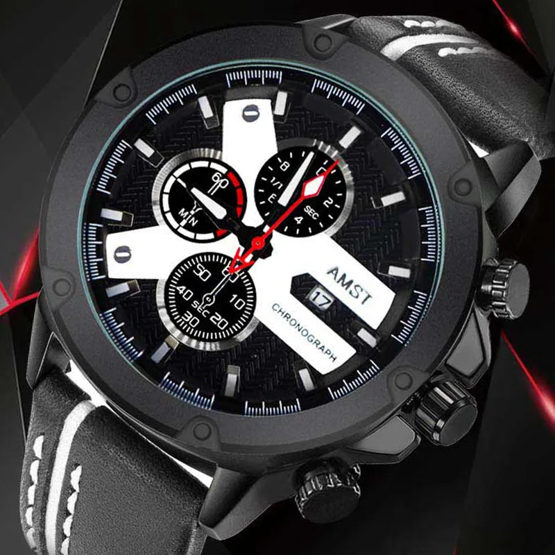 AMST luminous quartz watch fashion and leisure waterproof student belt chronograph men's watch manufacturer
