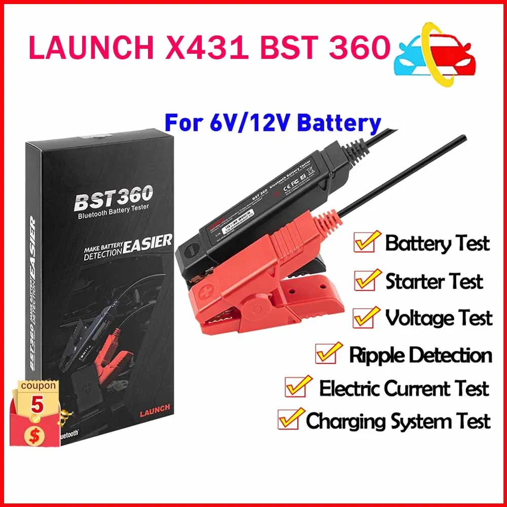 

LAUNCH BST360 Bluetooth Battery Test Clip Analyzer 6V 12V 2000CCA BST360 Voltage tester for x431 device Adnroid / IOS Phone