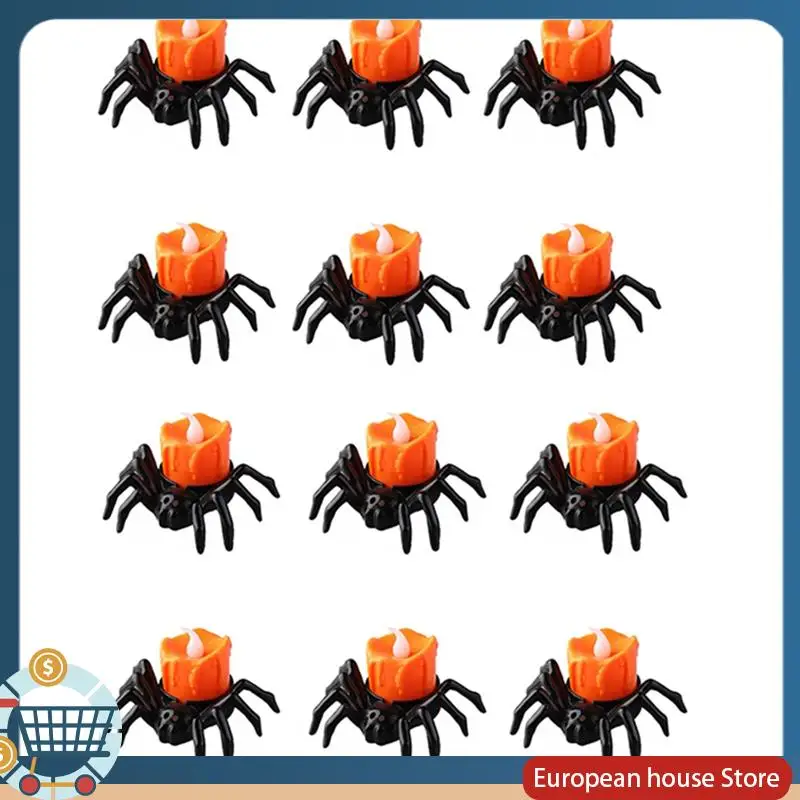ABFA Spider LED Tea Light Candles 12-Pack Battery Operated Flameless Halloween Candles For Party Table Decor