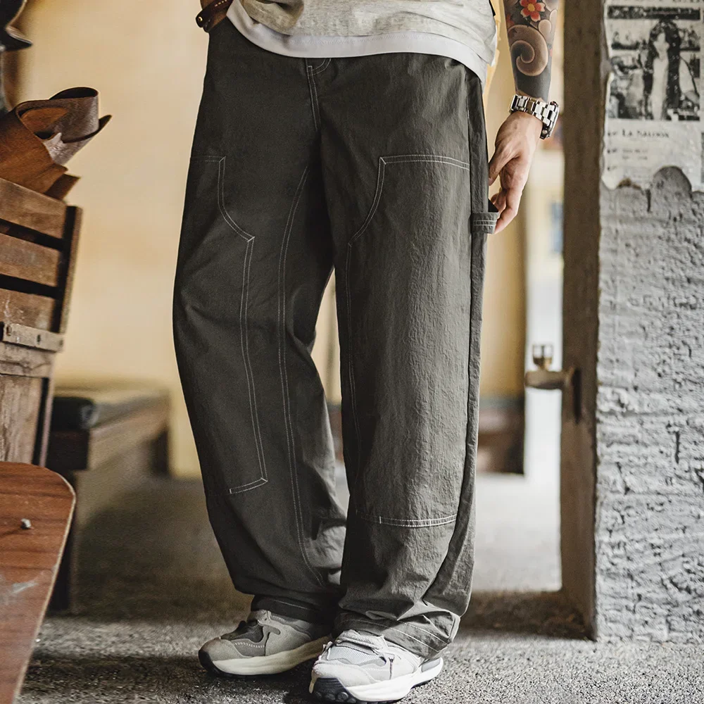 

Мужские винтажные легкие брюки-карго Maden, зеленые рабочие брюки в стиле милитари с эластичной резинкой на талии, повседневные брюки с двумя коленями