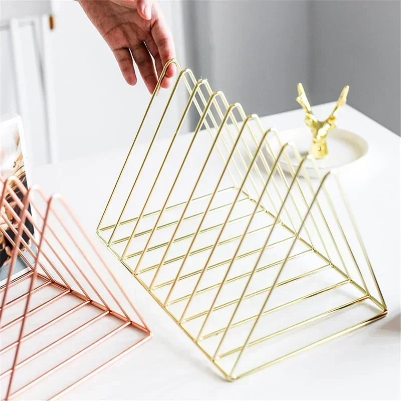 Luxury Bookshelf Rack Desktop Metal Book Block Office Newspapers Magazines Storage Holder Stand Scandinavian Decor Golden Shelf