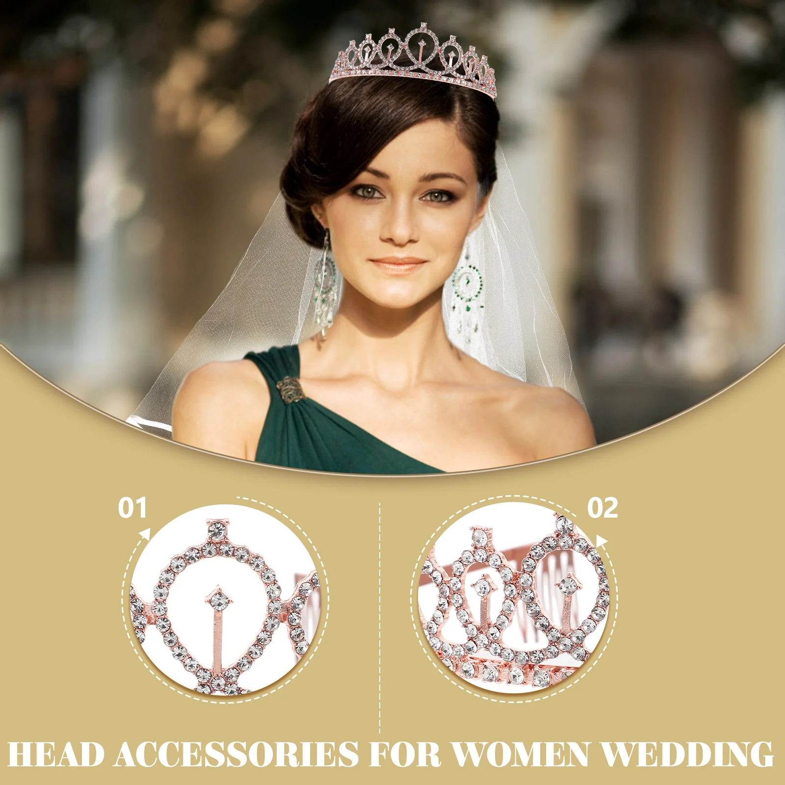 

2Pcs Women Wedding Head Accessories Crown Headband Bride Veil Combination Bridal Hair Accessories for Bride Bachelorette Party