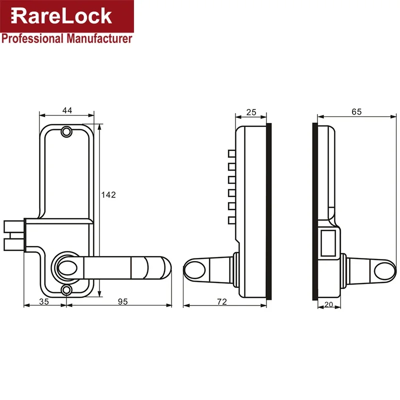 Combination Handle Door Lock for Home Office Glass Door Rarelock ZS77 G