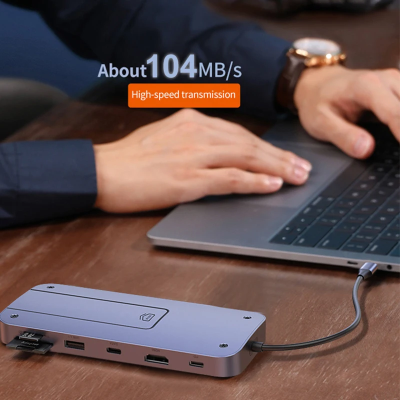 Concentrador USB C MST, HDMI, 4K, 60HZ, DisplayPort, 4K, 60HZ, estación de acoplamiento con USB3.2, GEN2, 10G, HUB tipo C, lector de tarjetas Gigabit Ethernet, M.2, SDD