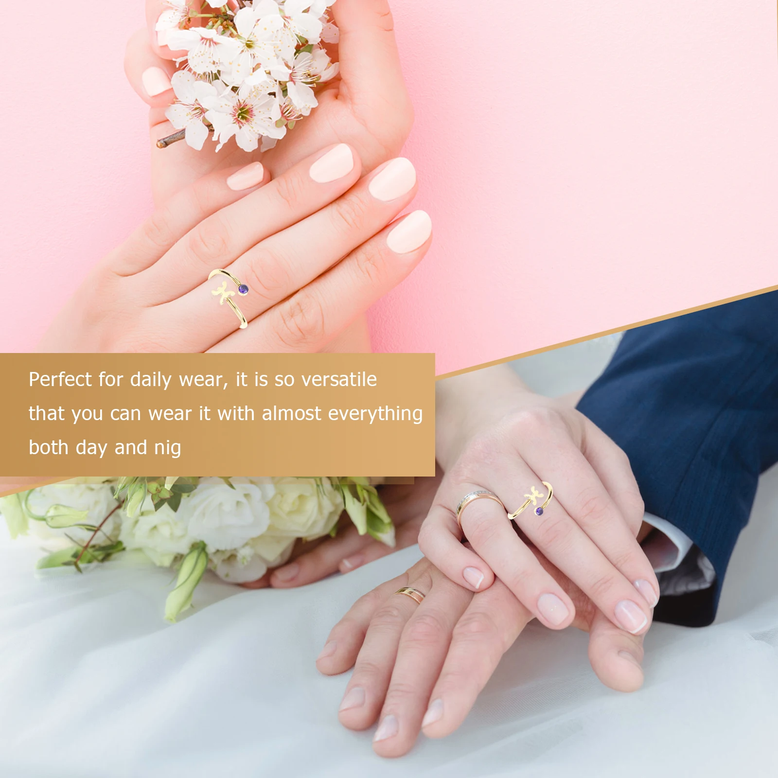 

Zircon Zodiac Adjustable Women'S For Birthday Party Wedding Cocktail Prom Daily Wear Couples Jewelry Gift Women Open Ring Zodiac