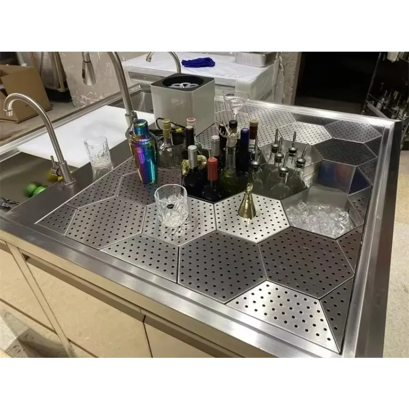 Stainless Steel Customized Cocktail Bar Station with Fridge and Mobile Design for Restaurants Clubs Hotels