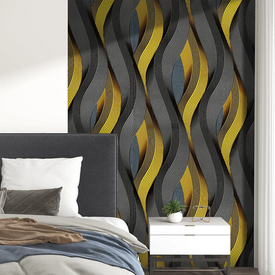 Luxuriöse 3D-Wellenmuster-Tapete Goldene Metallische Textur Wandbild für Nachtclub Bar Studio Modernes Innendesign Hochwertige Optik – Detail 6