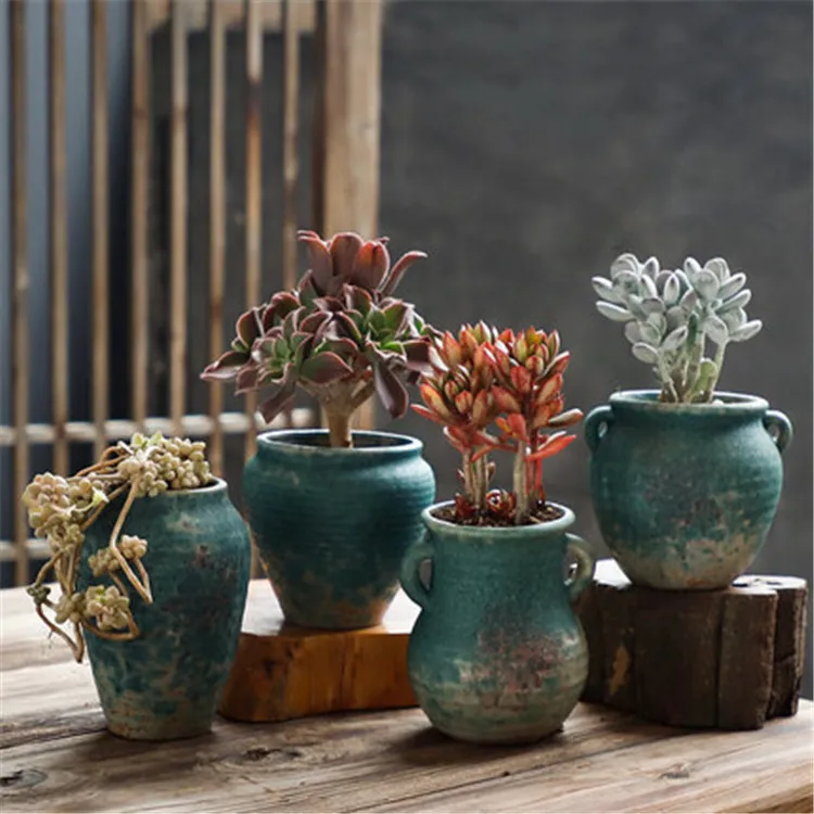 Ceramic Flower Pot With Bamboo Retro Japanese Style Succulent Plant Flowerpot Bonsai Planter Garden Decor Cactus Plants Planters