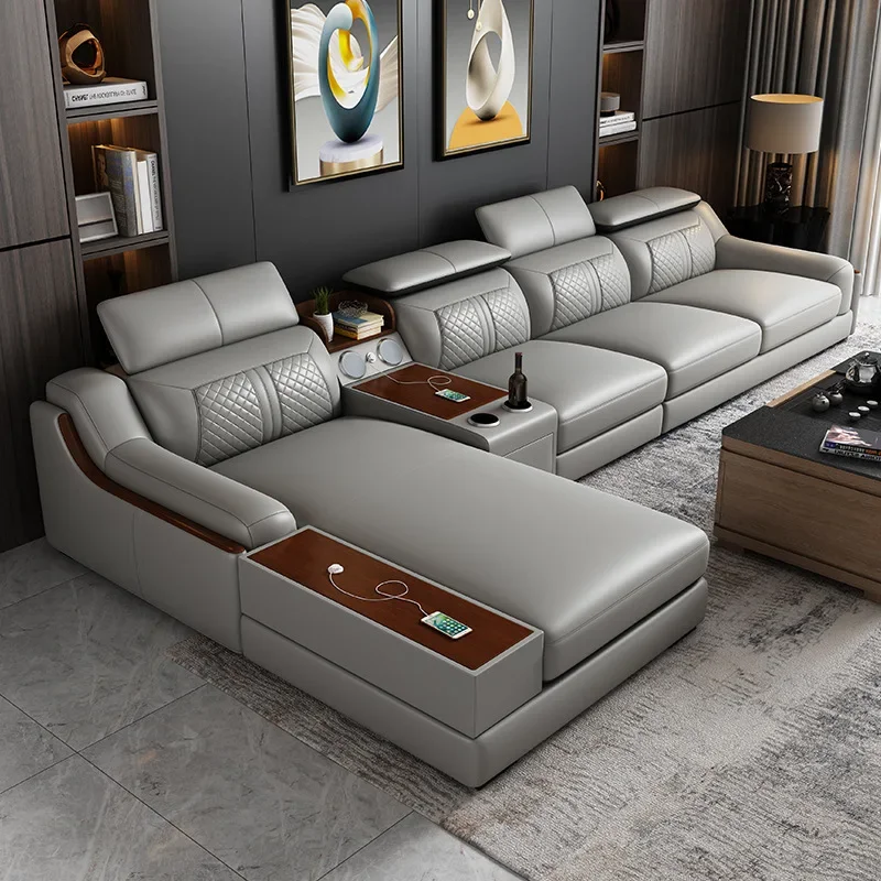 

Multi-functional Modern L Shaped Sofa Set Living Room Furniture Simple Design Italian Sofa High Quality Living Room Leather Sofa
