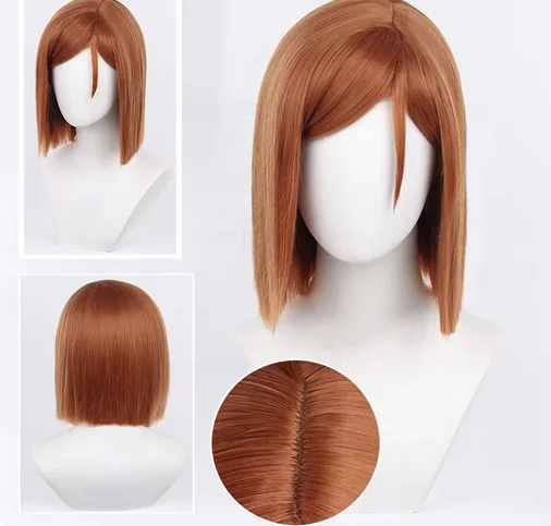 Jujutsu Anime Kugisaki Nobara Cosplay Wig Rose Net Synthetic Fiber Adjustable Size Synthetic Hair Heat Resistant Wig