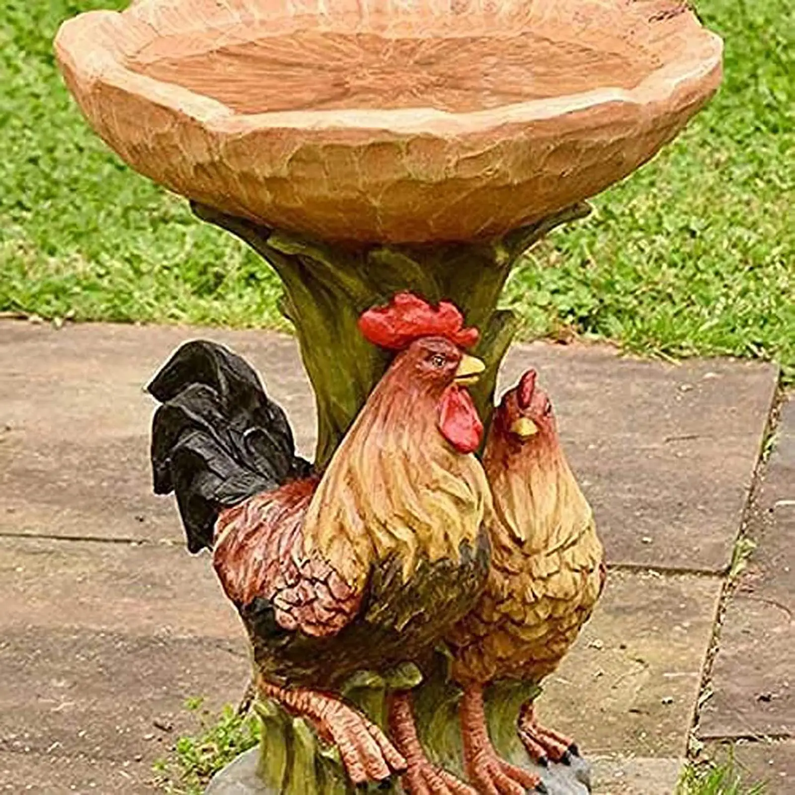Bol de bain d'oiseaux de jardin en résine, figurine de coq, mangeoire extérieure pour oiseaux, sculpture de poulet pour balcon et colibris
