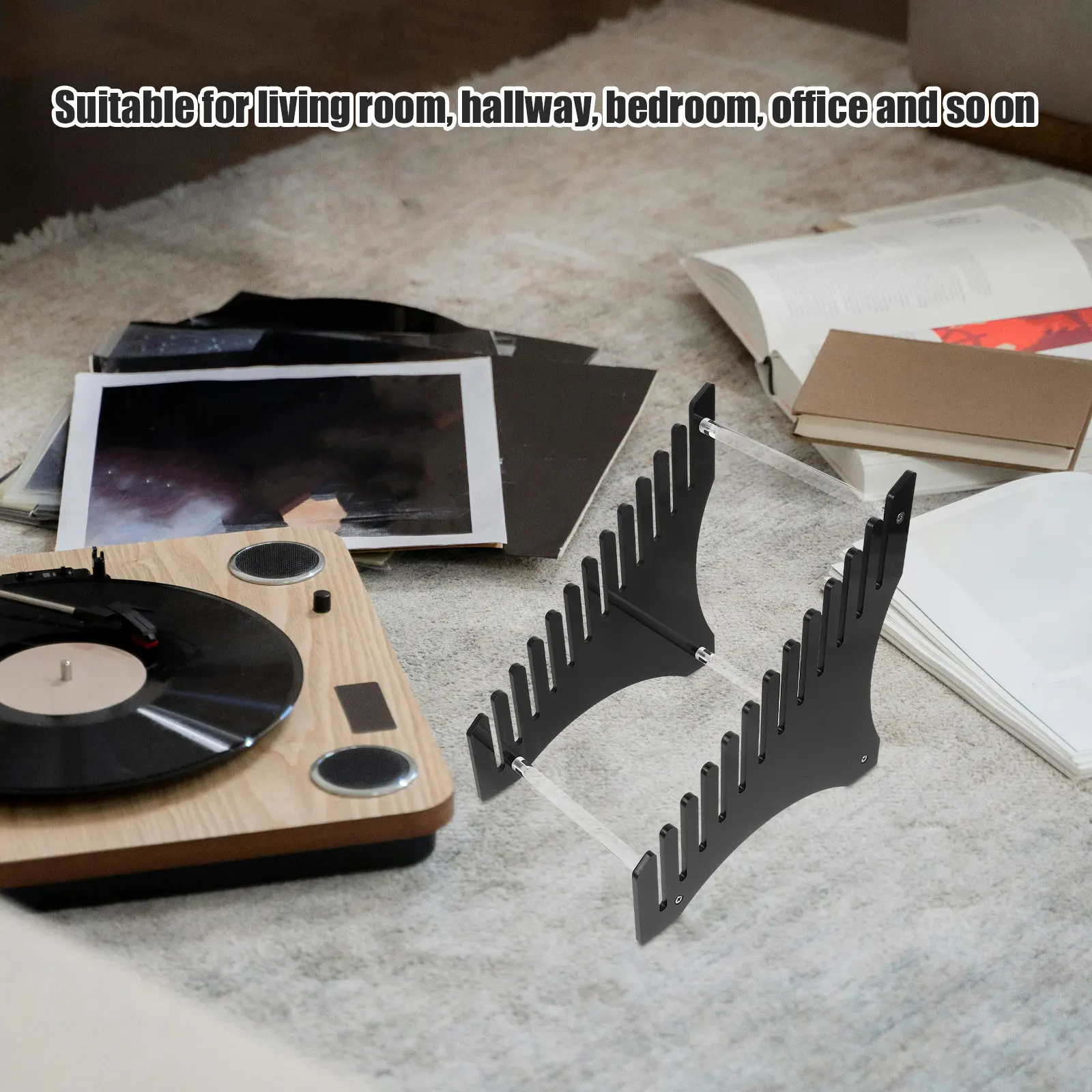 Vinyl Record Display Rack Acrylic Multi Level Desktop Shelf Easy Access Quick Find Storage for Records Magazines Books