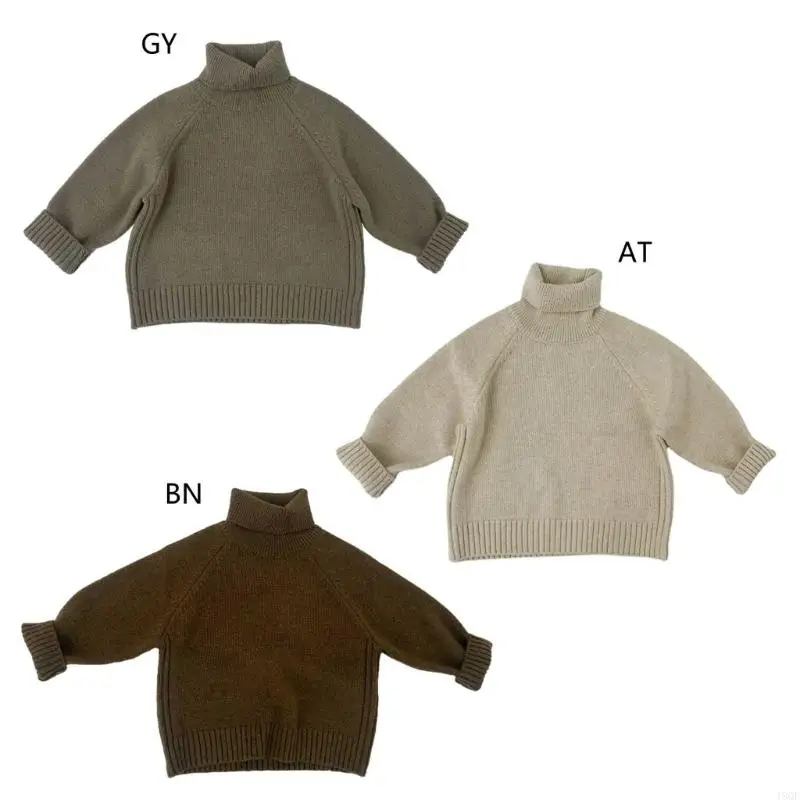 

19QF Unisex Sweater Boys Girls Turtleneck Hoody Sweater Children Clothing