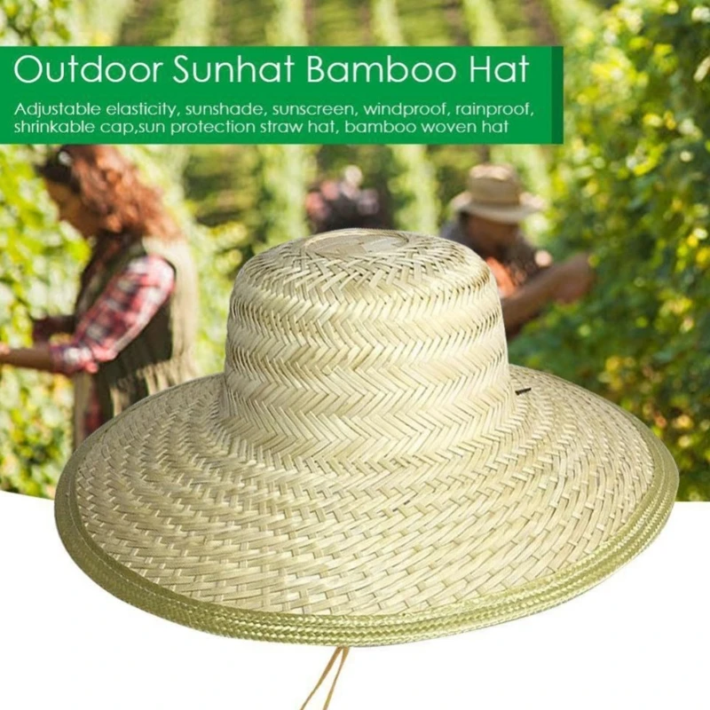 Bamboo Woven Straw Hat for Adults Breathable Sun Protective Outdoor Fishing