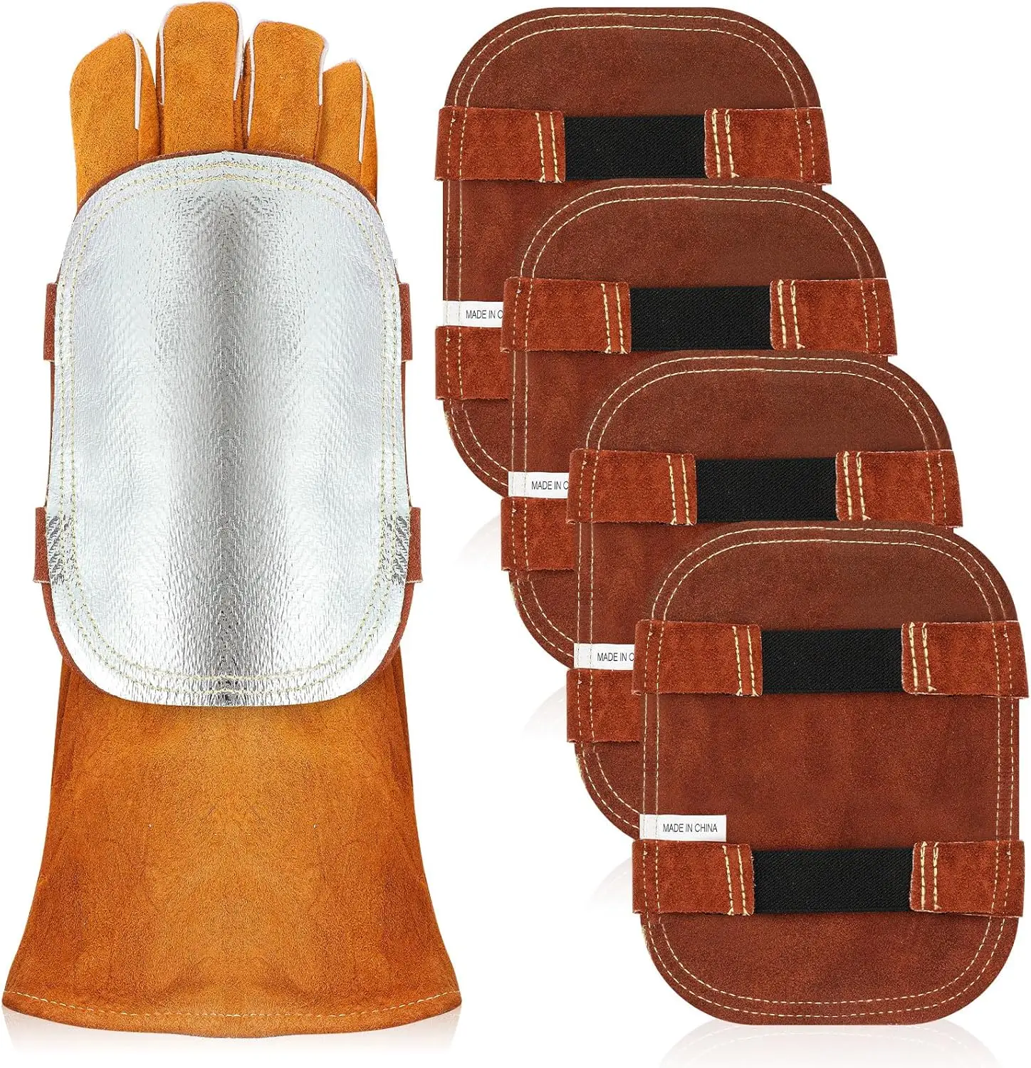 

Welding Hand Shield, Aluminized Back Guard Reflective Leather Gloves for Industrial Cutting and Heat Protection