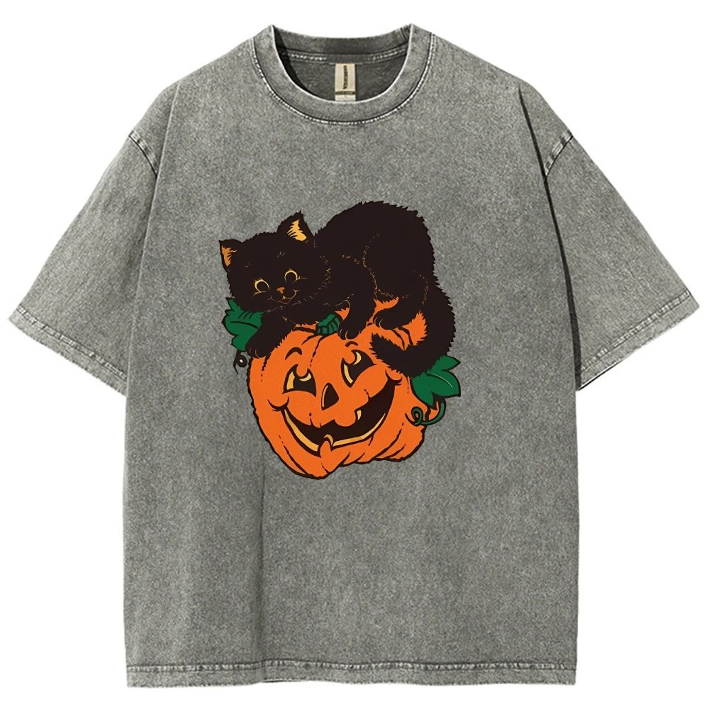 

Women's Loose Halloween Shirt Comfy 100% Cotton Washed Tee Cute Oversized T-Shirt With Vintage Print Short Sleeve Fall Fashion
