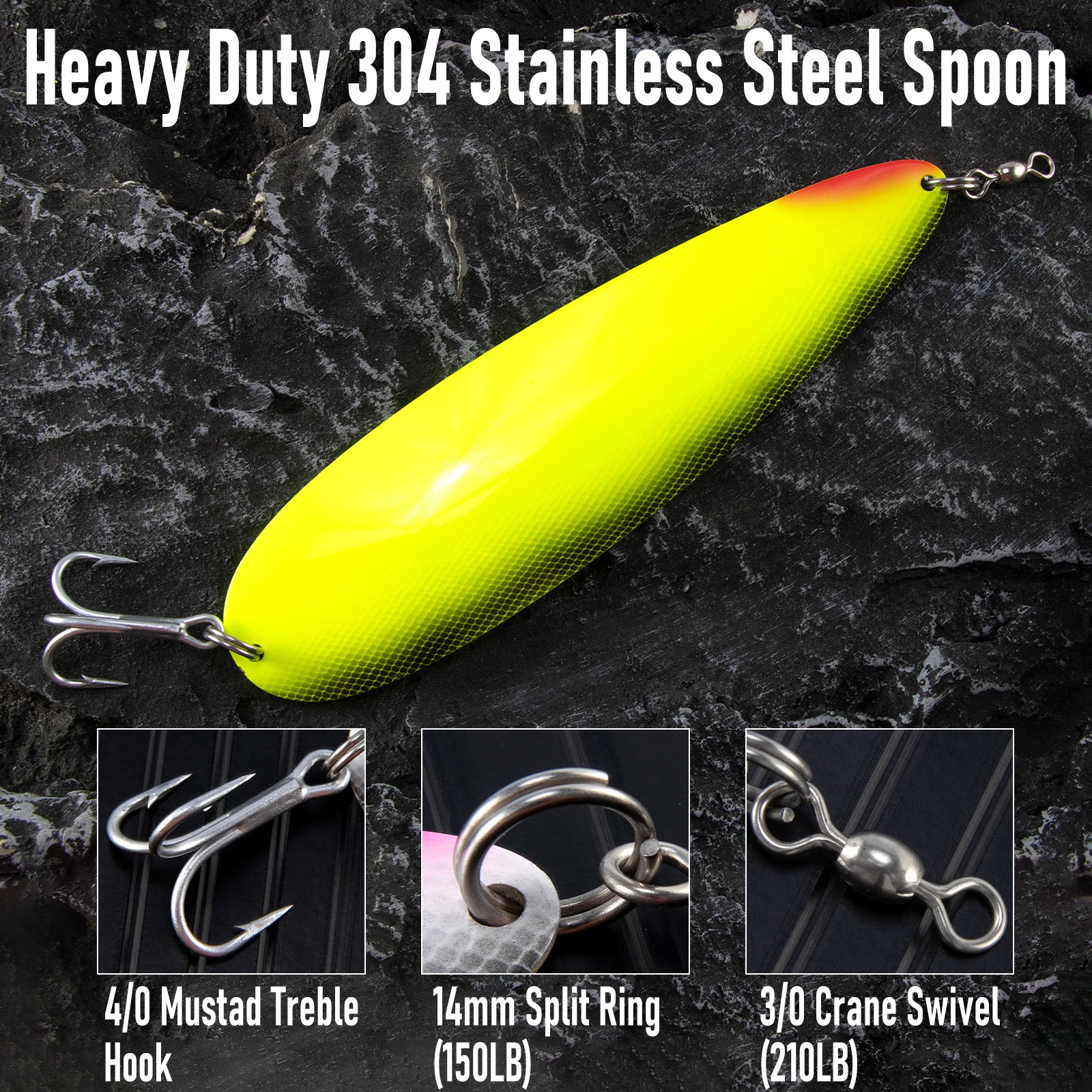 97g Fishing Spoon Lure Saltwater Flutter Spoon 20cm Mustad Treble Hook Big Game Trolling Sea Fishing Tuna Striper Fluke