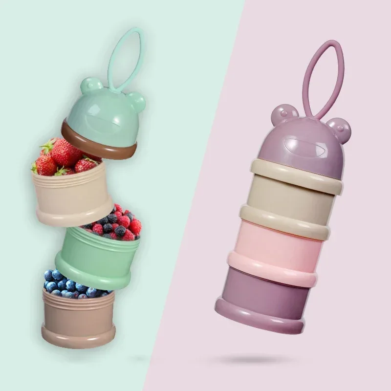 vvocci for Portable Cereal  Dispenser Travel - Essential Powder 3-Layer Cartoon Baby Formula Milk Storage Container