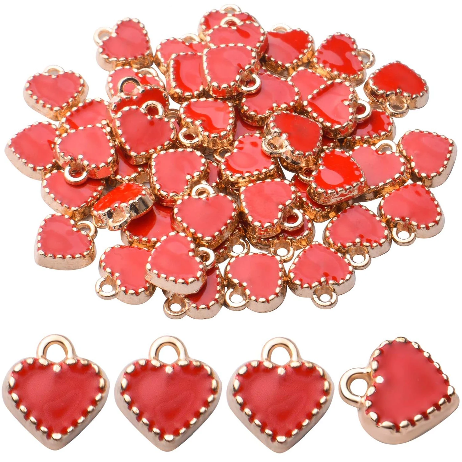 

50pcs Red Heart Charms Alloy Enamel Mini Heart Shape Charm Jewelry Charms Pendants with A Box for DIY Necklace Bracelet Earring