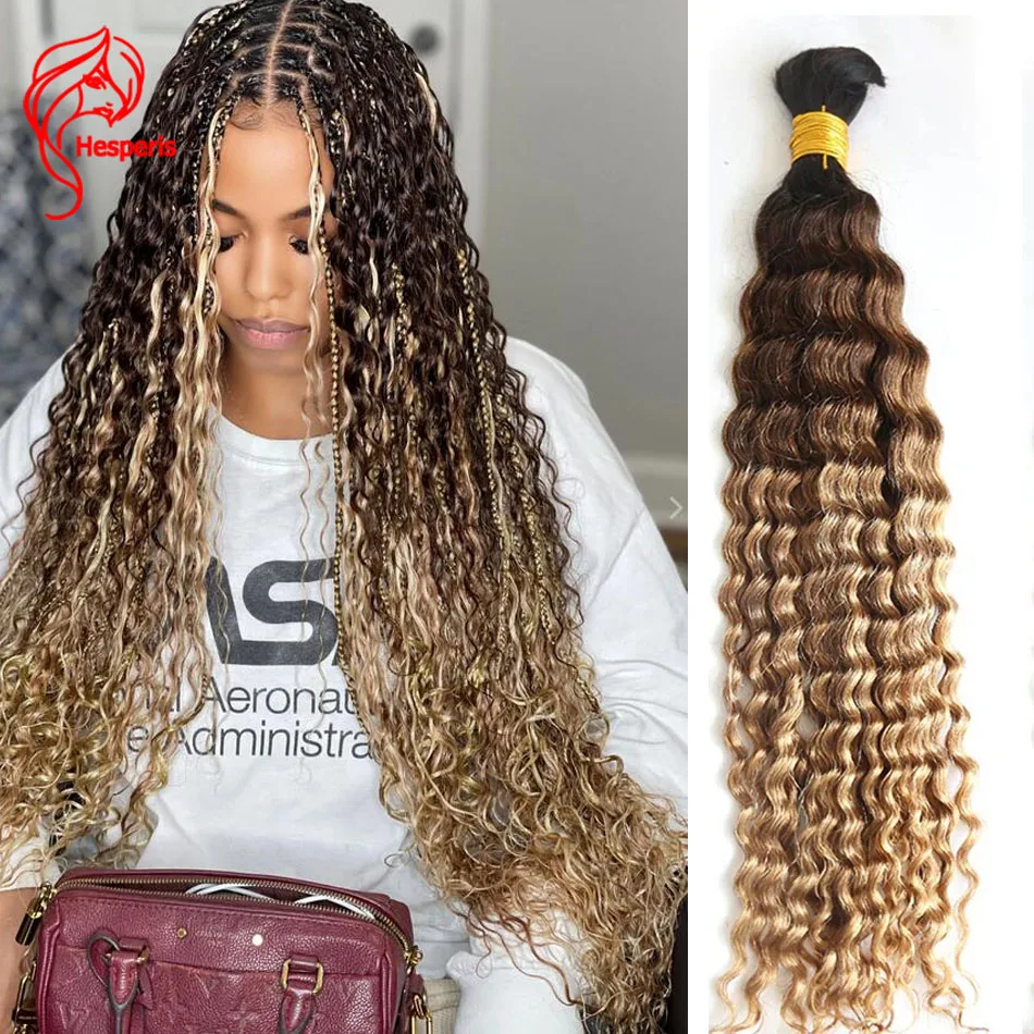 Hesperis Curly Human Hair Bundles No Weft Ombre Color Bulk Hair Extensions For Women Ombre Blonde Bulk Human Hair For Braiding