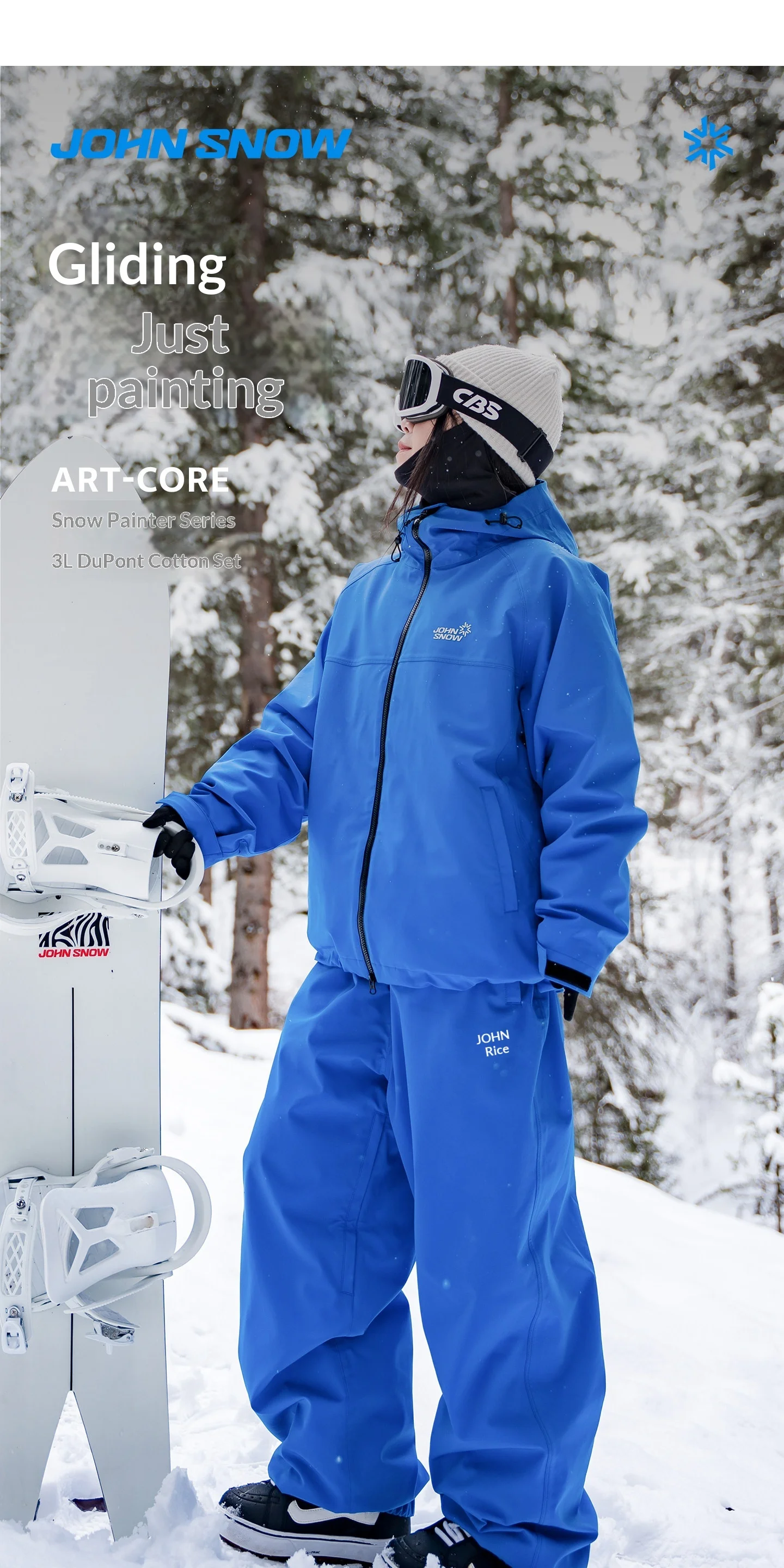 John Snow 2025 Neuer Ski-Anzug für Paare, Einzel- und Doppelmodell, locker geschnitten, wasserdicht, wärmeisolierend, Skihose und Skijacke – Detail 2