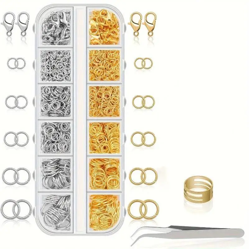 Jump Rings Making Tool Kit 1200PCS with Lobster Clasps Pliers Tweezers for Jewelry DIY Enthusiasts