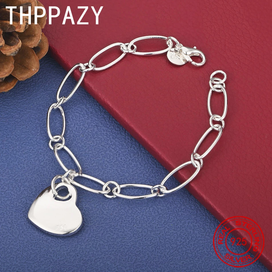 THPPAZY 925 Sterling Silver Sweet Heart Bracelet Romantic Valentine's Day Jewelry Birthday Gift For Men Women Engagement Party