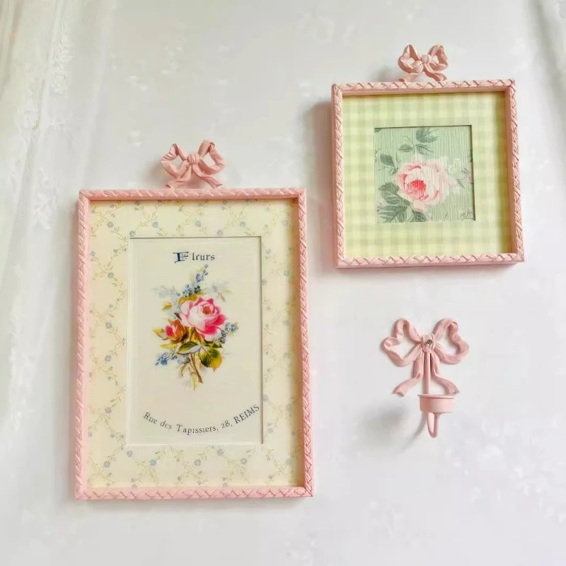 

Pink bow picture frame photo frame French vintage wall decoration
