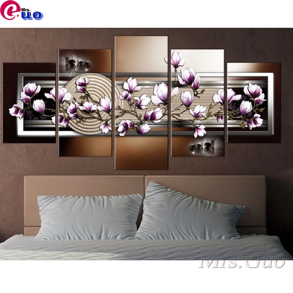 5PCS Diamond Painting 5D Full Square/Round Drill garden and magnolia Multi-picture Flower Diamond Embroidery Cross Stitch