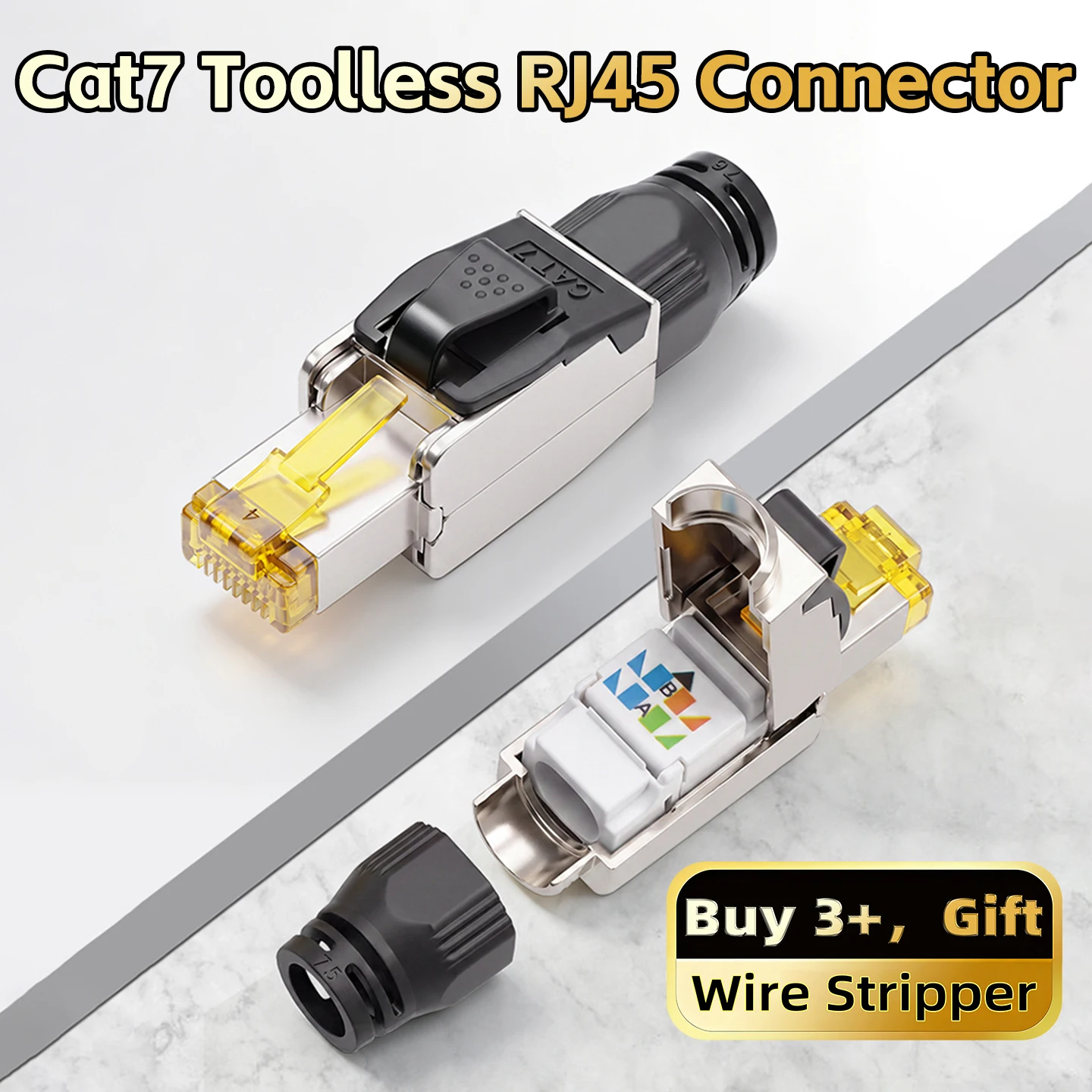 Cat7 Tool‑Free RJ45 Connector Shielded Reusable Field Termination Zinc‑Alloy No Crimp for CAT7 CAT6A STP Network Cabling Project