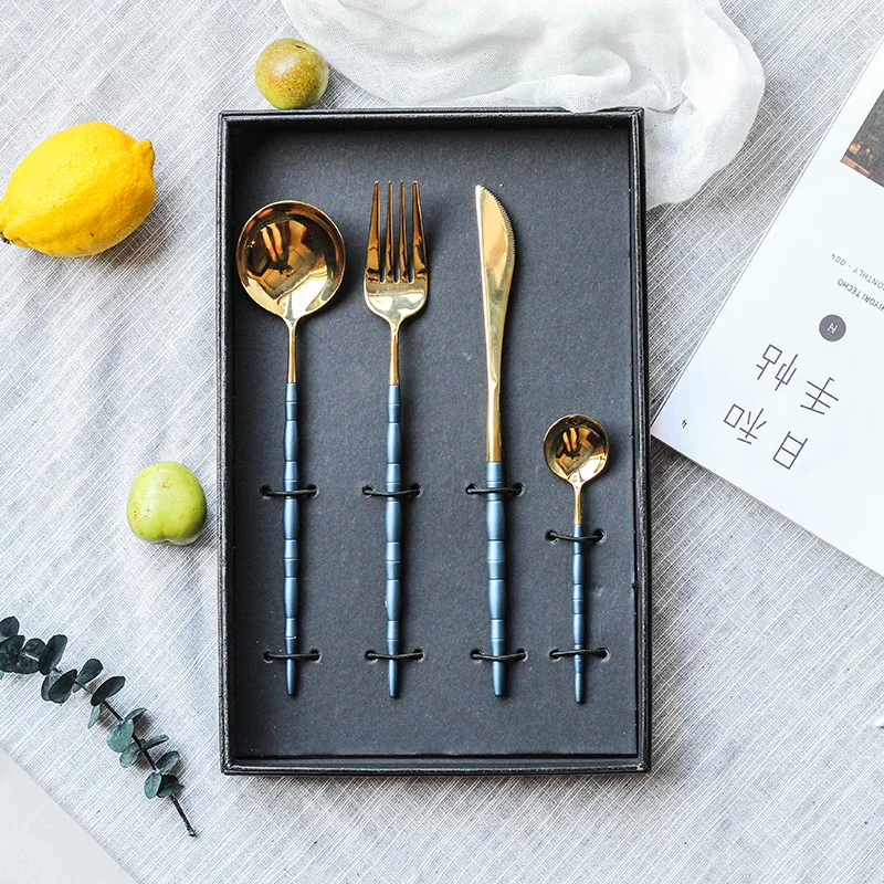 

Creativity Nordic Cutlery Set Art Stainless Steel Reusable Utensils Dinnerware Set Design Cubiertos Dorados Home Decore EC50CJ